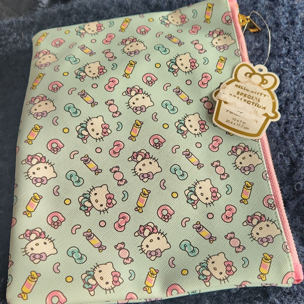 Hello Kitty Mint and Pink Zip Pouch Kids Accessory Bag
